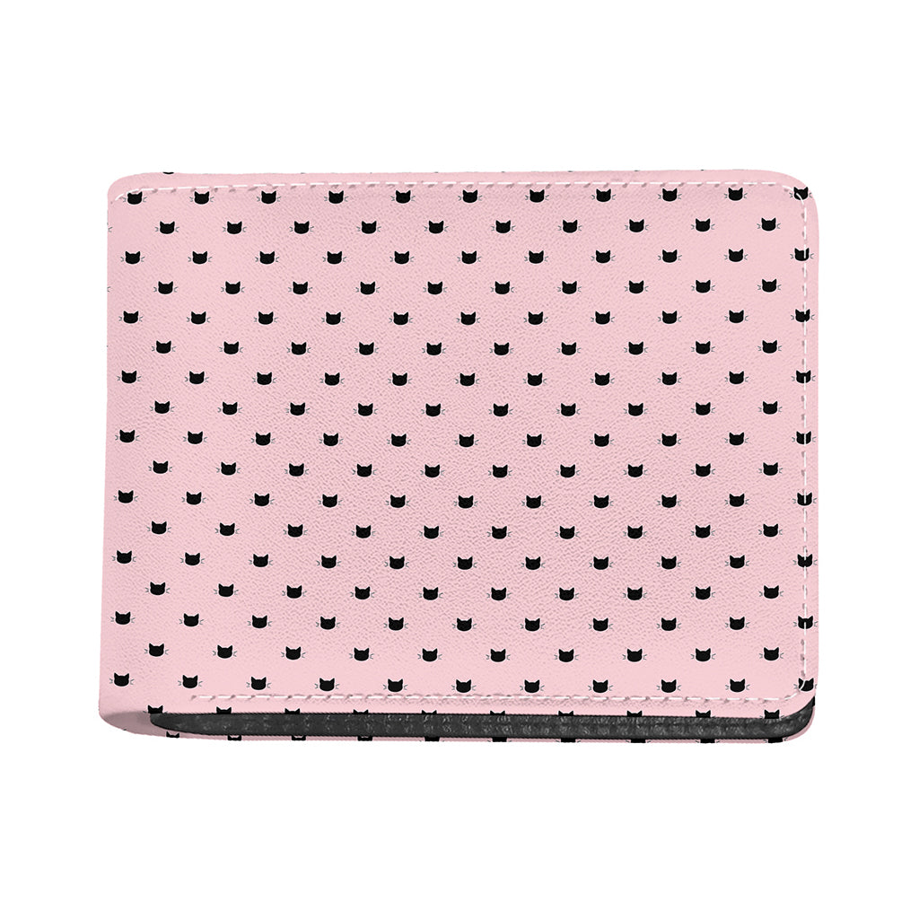 Black And Pink Cat Pattern Print Bifold Wallet