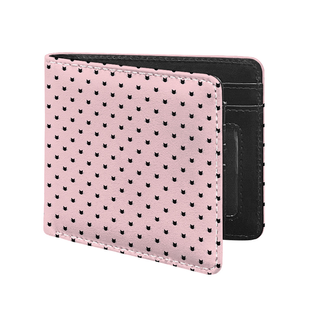 Black And Pink Cat Pattern Print Bifold Wallet