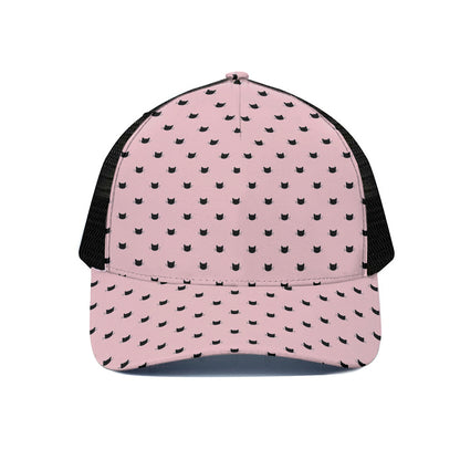 Black And Pink Cat Pattern Print Black Mesh Trucker Cap