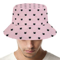 Black And Pink Cat Pattern Print Bucket Hat
