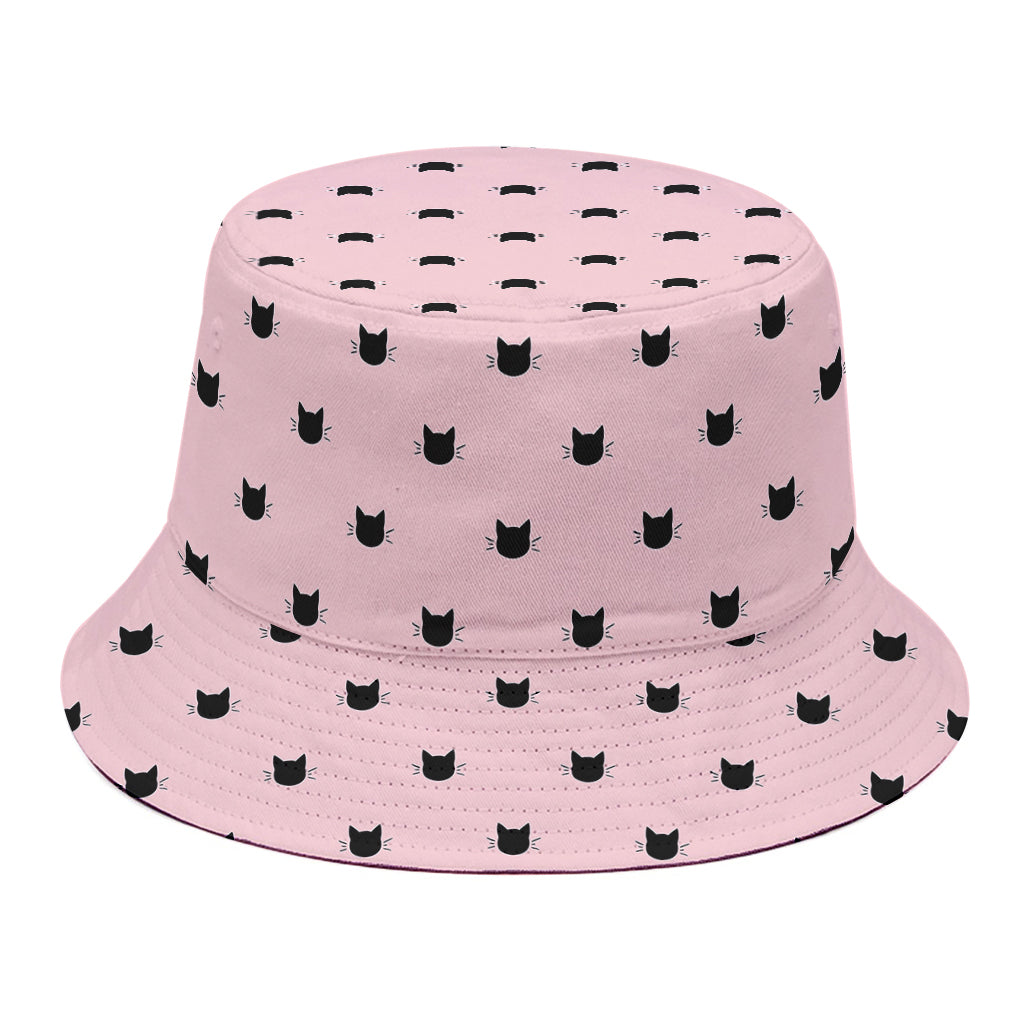 Black And Pink Cat Pattern Print Bucket Hat