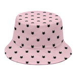 Black And Pink Cat Pattern Print Bucket Hat