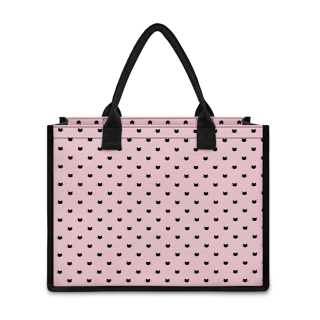 Black And Pink Cat Pattern Print Canvas Tote Bag