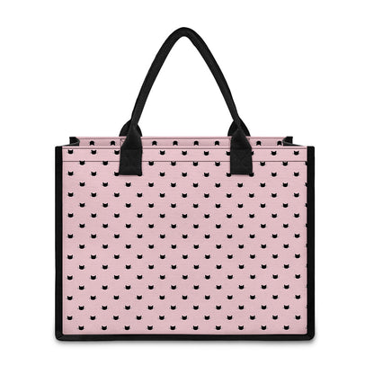 Black And Pink Cat Pattern Print Canvas Tote Bag