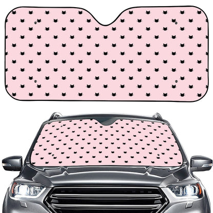 Black And Pink Cat Pattern Print Car Windshield Sun Shade