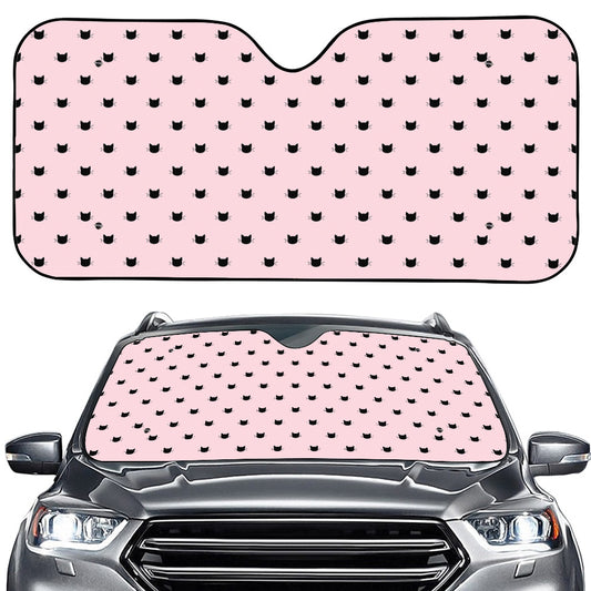 Black And Pink Cat Pattern Print Car Windshield Sun Shade