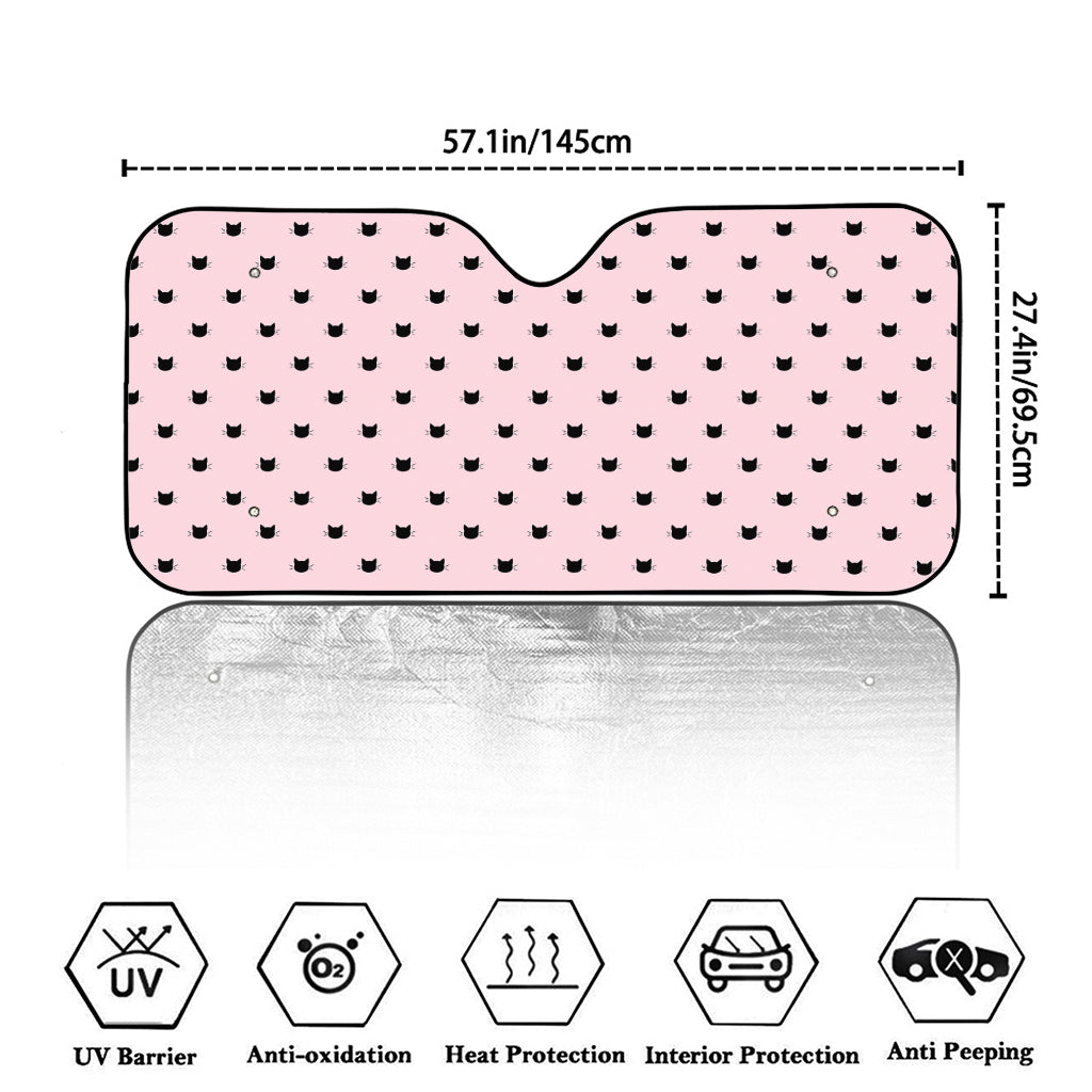 Black And Pink Cat Pattern Print Car Windshield Sun Shade