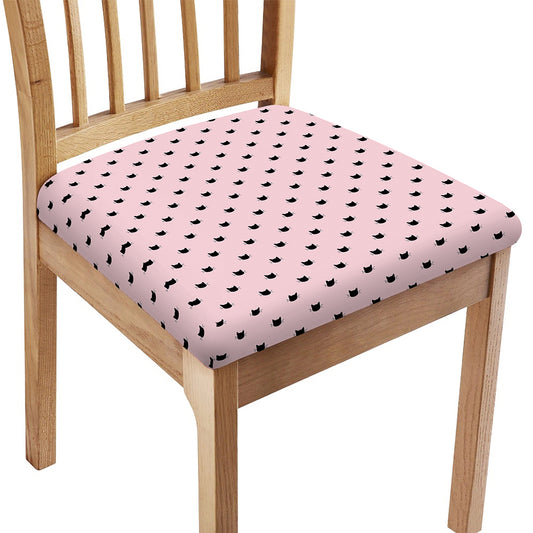 Black And Pink Cat Pattern Print Chair Cushion Cover
