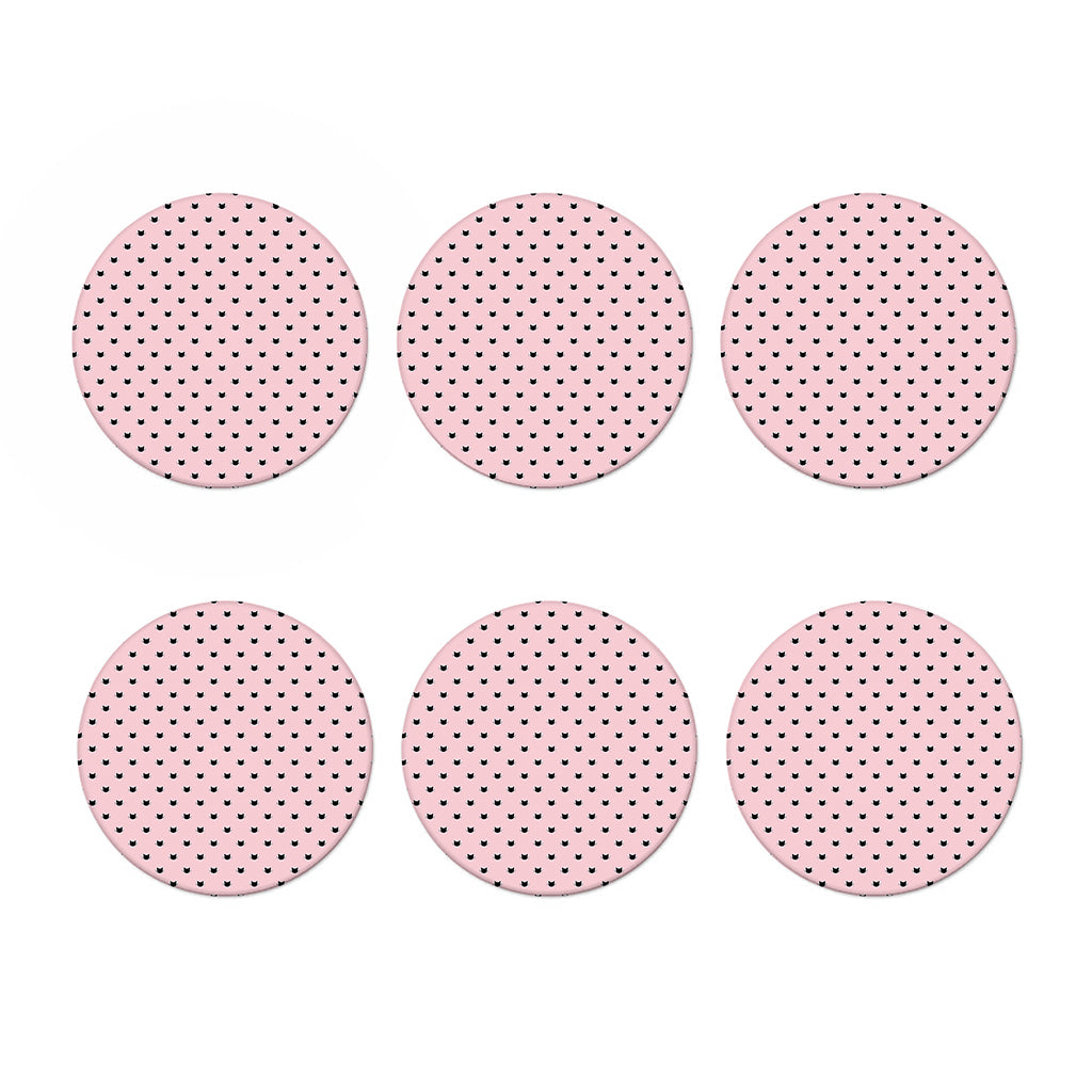 Black And Pink Cat Pattern Print Coaster Set