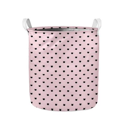 Black And Pink Cat Pattern Print Collapsible Laundry Basket