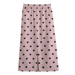 Black And Pink Cat Pattern Print Cotton Front Slit Maxi Skirt