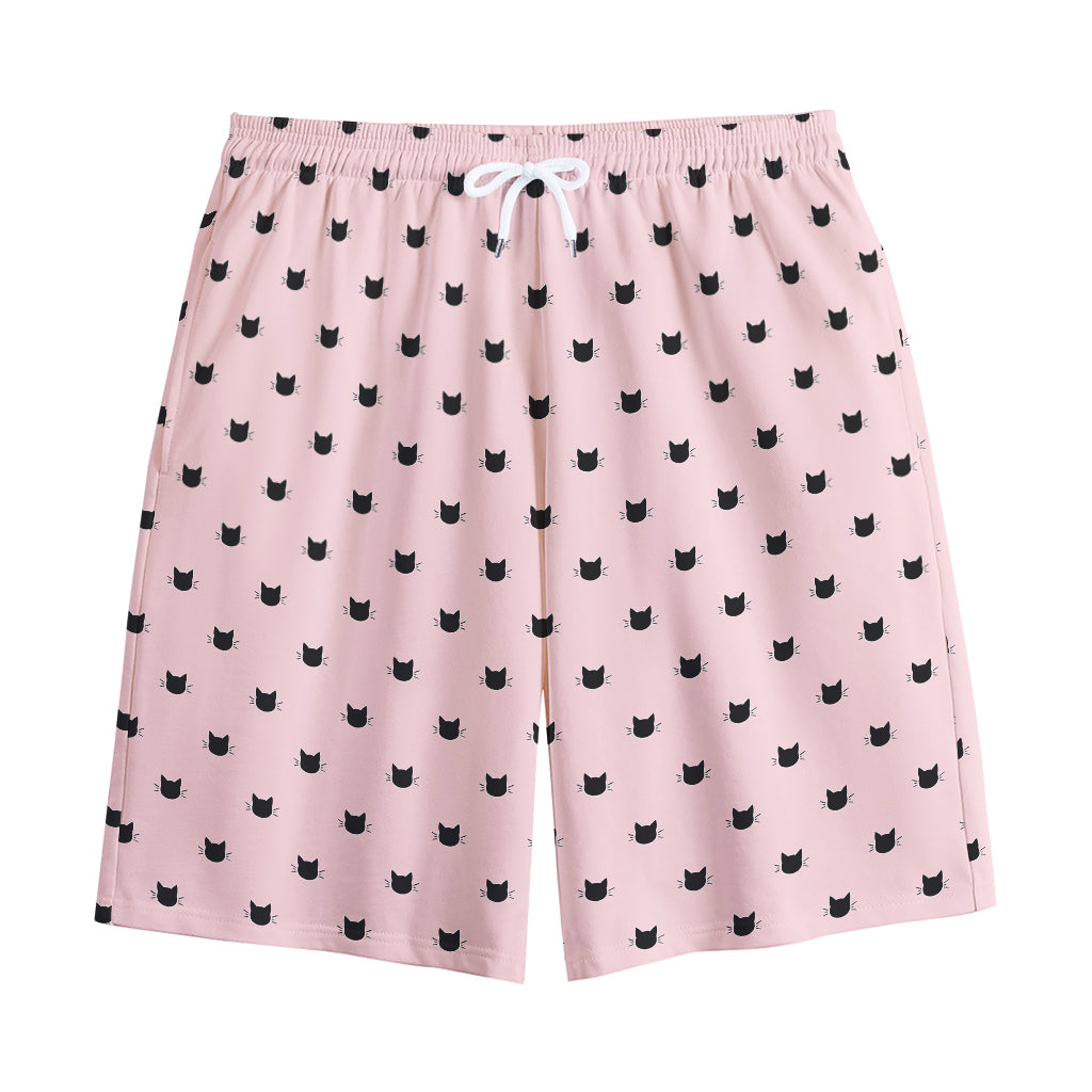 Black And Pink Cat Pattern Print Cotton Shorts