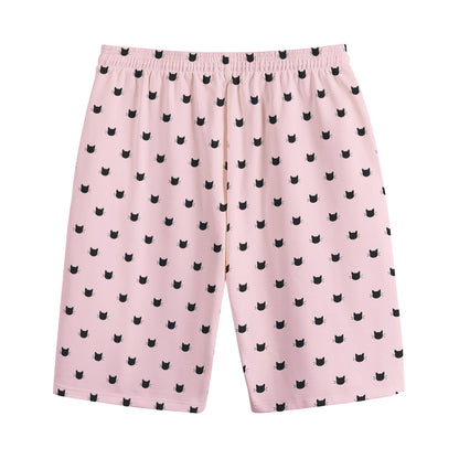 Black And Pink Cat Pattern Print Cotton Shorts