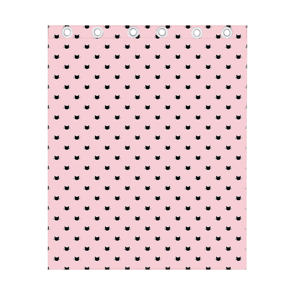 Black And Pink Cat Pattern Print Curtain