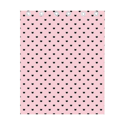 Black And Pink Cat Pattern Print Curtain