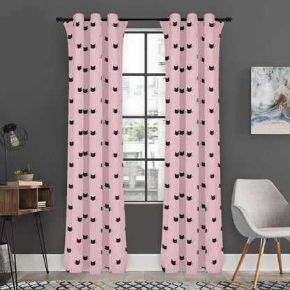 Black And Pink Cat Pattern Print Curtain
