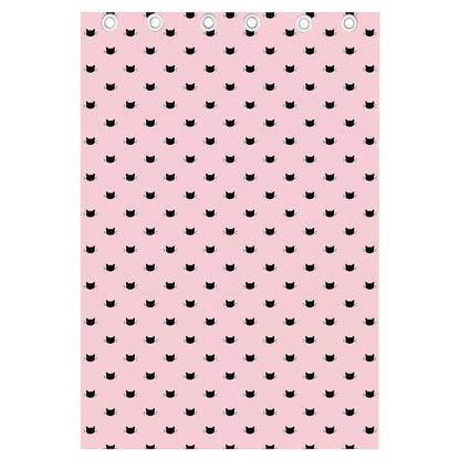 Black And Pink Cat Pattern Print Curtain