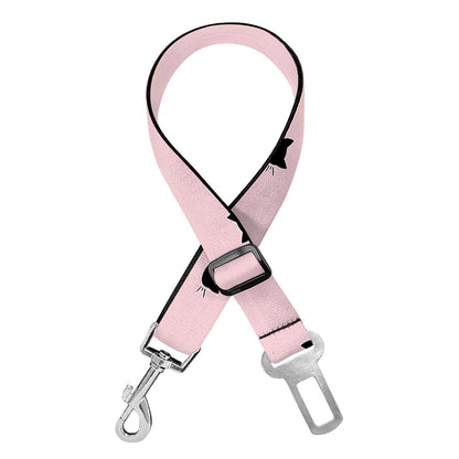 Black And Pink Cat Pattern Print Dog Seat Belt