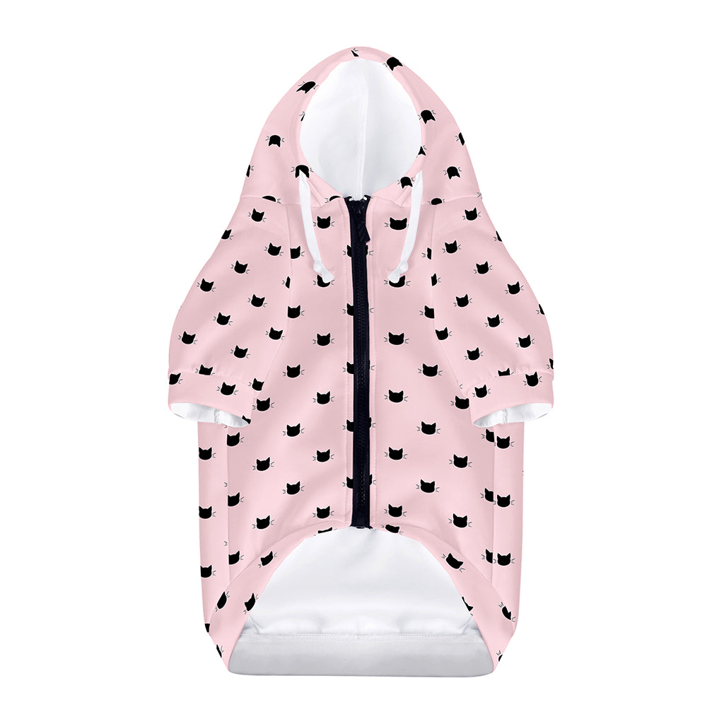 Black And Pink Cat Pattern Print Dog Zip Up Hoodie