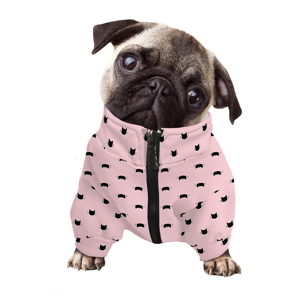 Black And Pink Cat Pattern Print Dog Zip Up Jacket
