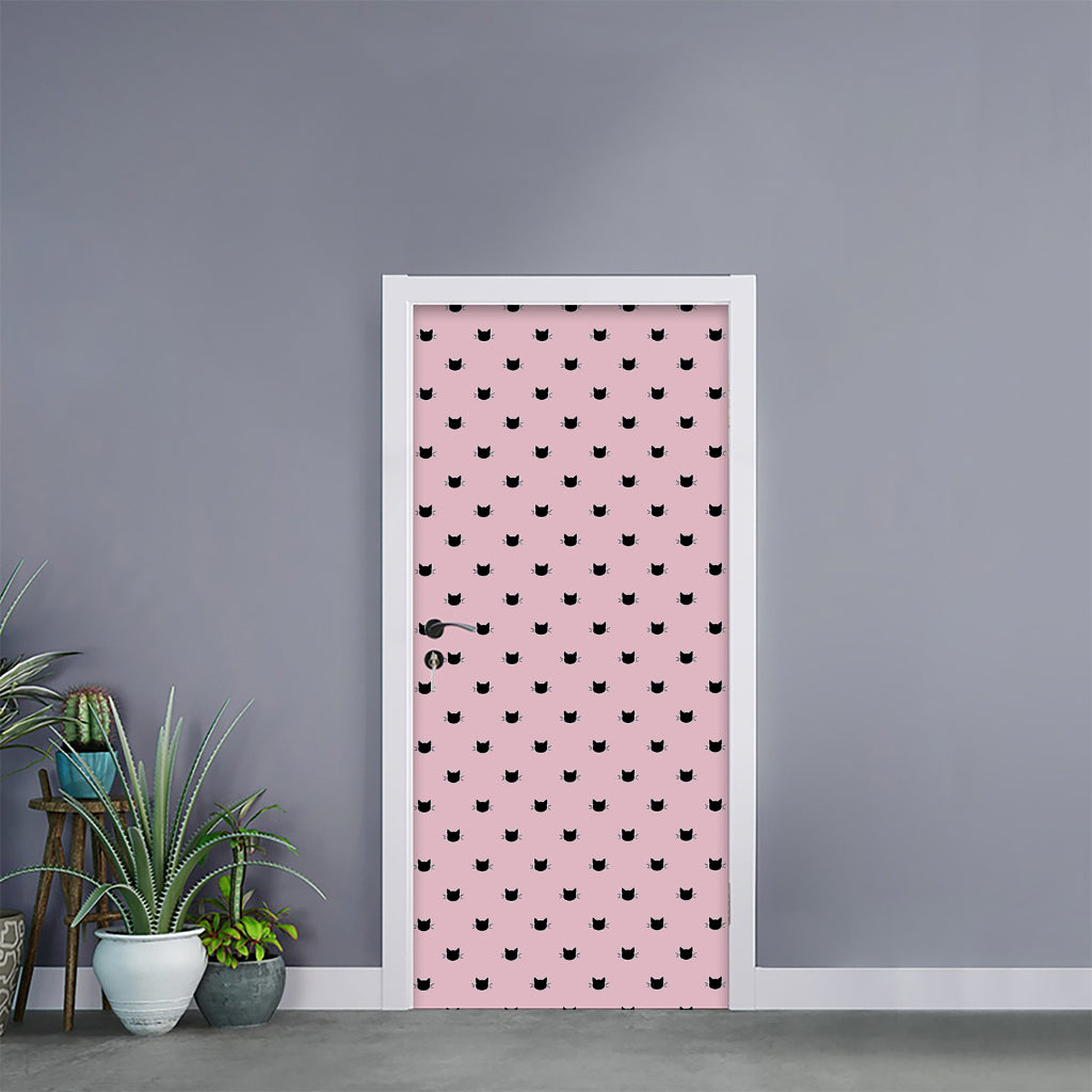 Black And Pink Cat Pattern Print Door Sticker