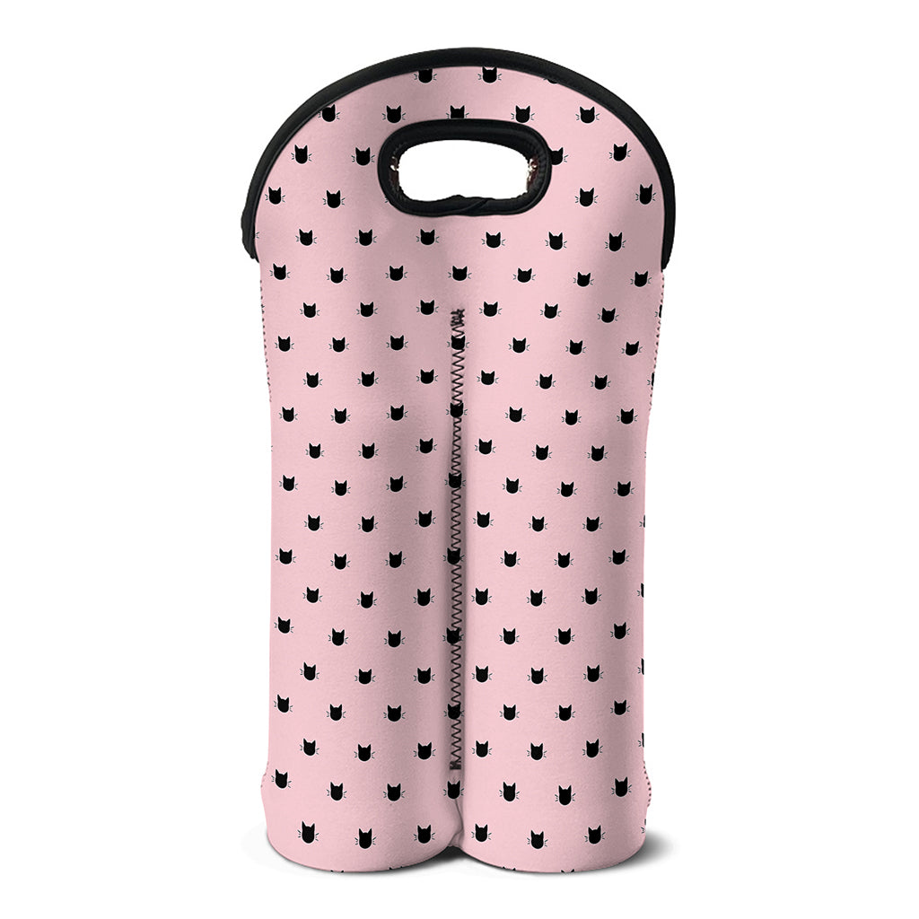 Black And Pink Cat Pattern Print Double Neoprene Wine Tote