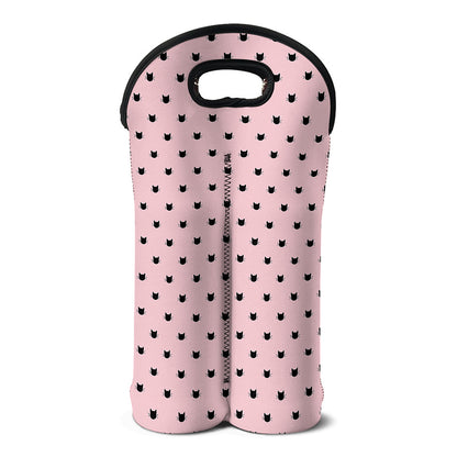 Black And Pink Cat Pattern Print Double Neoprene Wine Tote