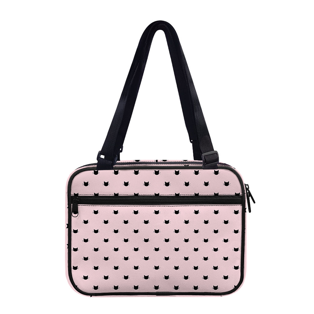 Black And Pink Cat Pattern Print Double Strap Bible Bag