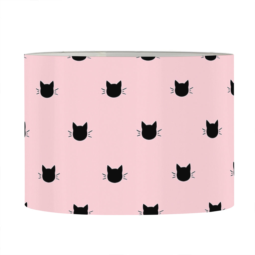 Black And Pink Cat Pattern Print Drum Lamp Shade