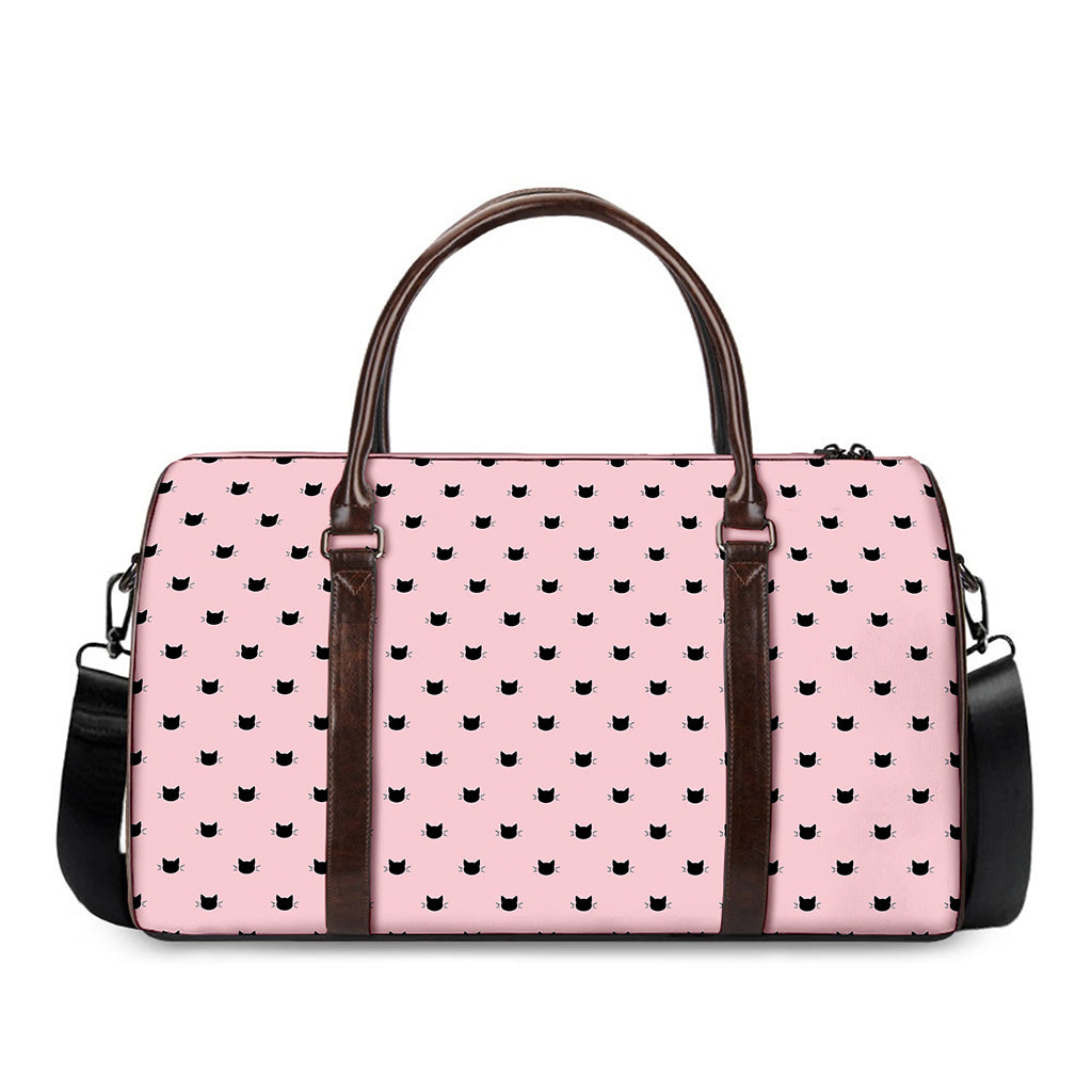 Black And Pink Cat Pattern Print Duffle Bag