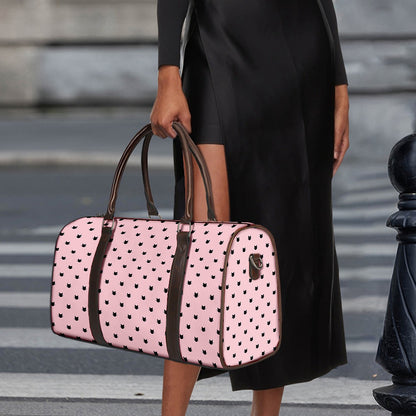 Black And Pink Cat Pattern Print Duffle Bag