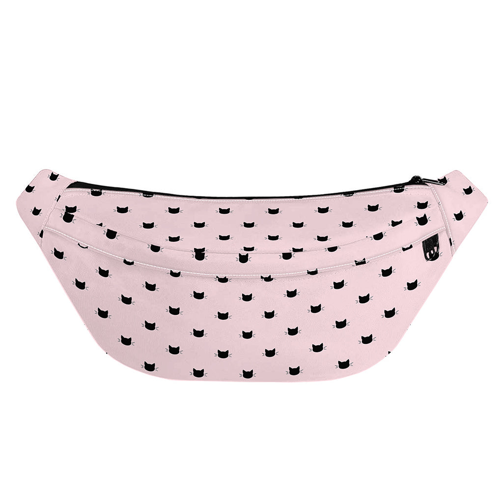 Black And Pink Cat Pattern Print Fanny Pack