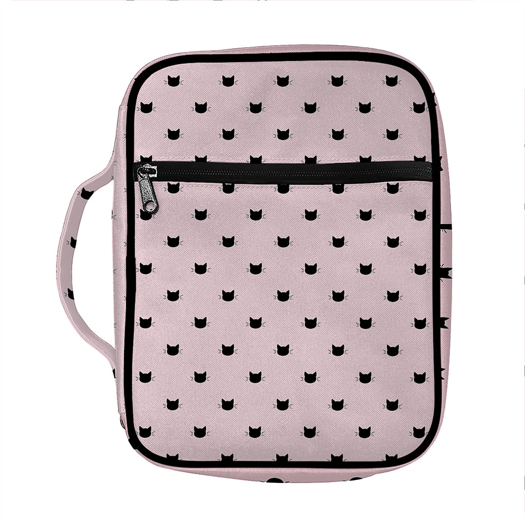 Black And Pink Cat Pattern Print Front Pocket Bible Bag