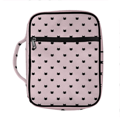 Black And Pink Cat Pattern Print Front Pocket Bible Bag