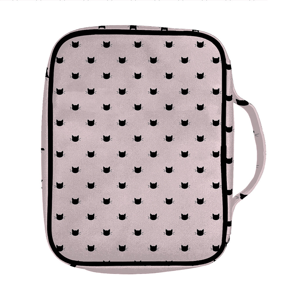 Black And Pink Cat Pattern Print Front Pocket Bible Bag