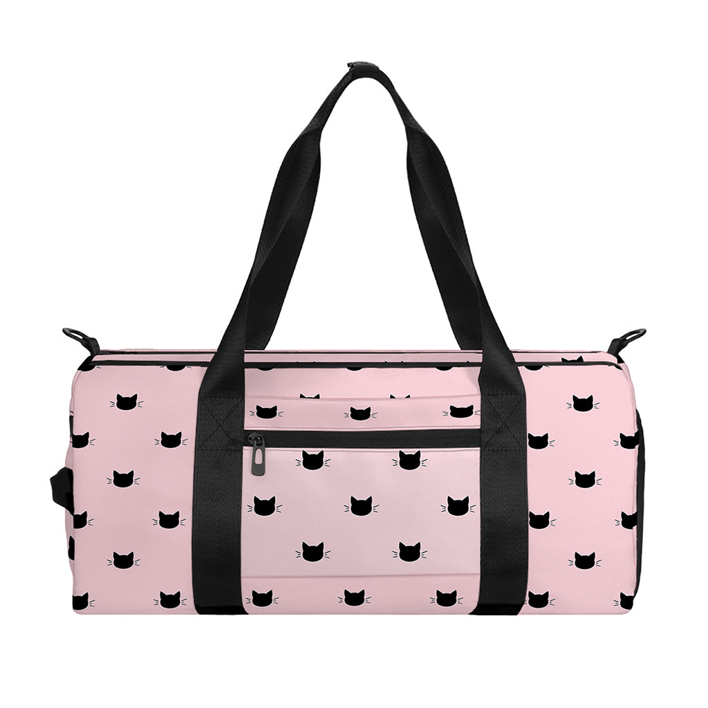 Black And Pink Cat Pattern Print Gym Bag