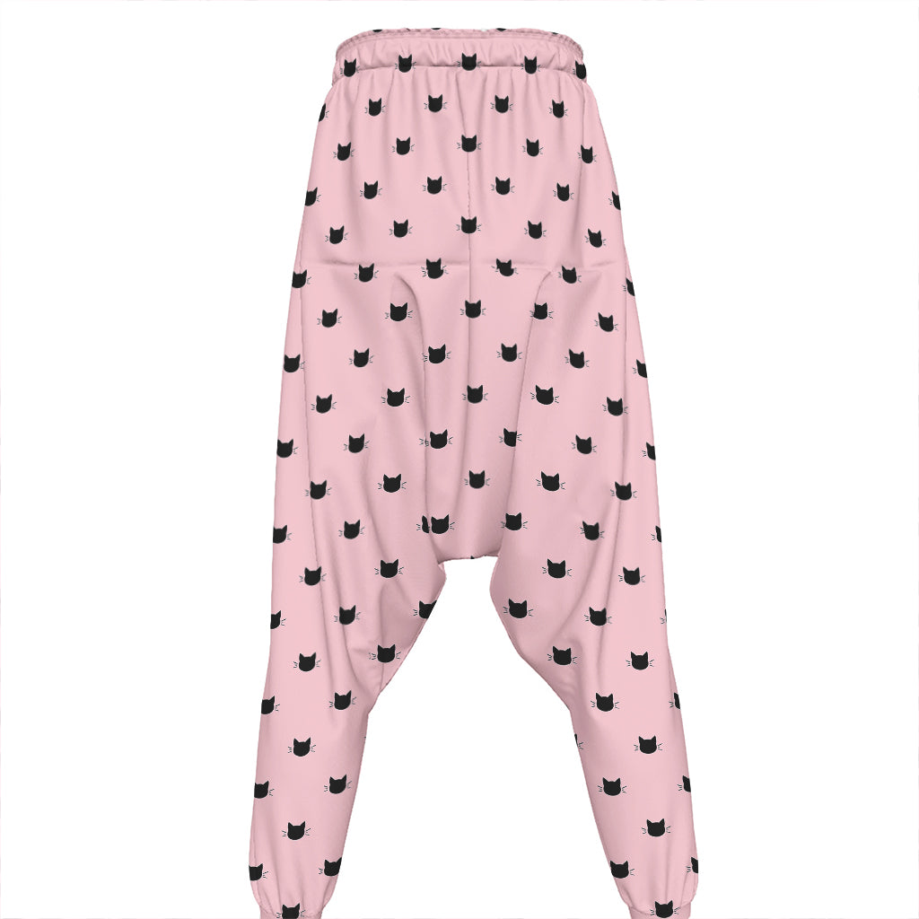 Black And Pink Cat Pattern Print Hammer Pants