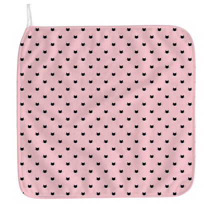 Black And Pink Cat Pattern Print Hand Towel