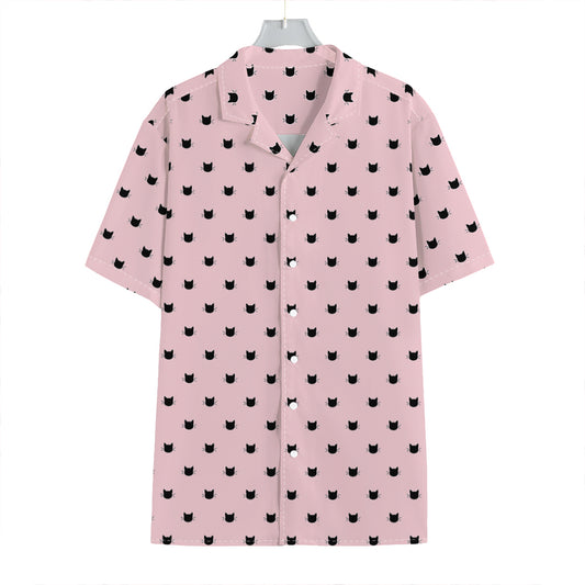 Black And Pink Cat Pattern Print Hawaiian Shirt