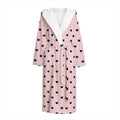 Black And Pink Cat Pattern Print Hooded Bathrobe