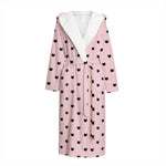 Black And Pink Cat Pattern Print Hooded Bathrobe