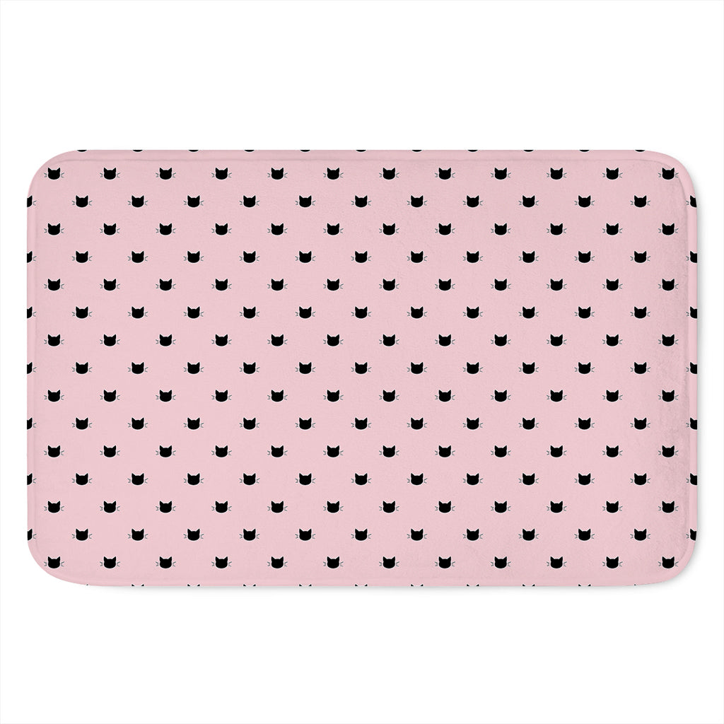 Black And Pink Cat Pattern Print Indoor Door Mat