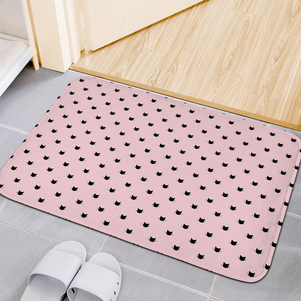 Black And Pink Cat Pattern Print Indoor Door Mat