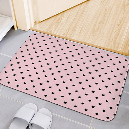 Black And Pink Cat Pattern Print Indoor Door Mat