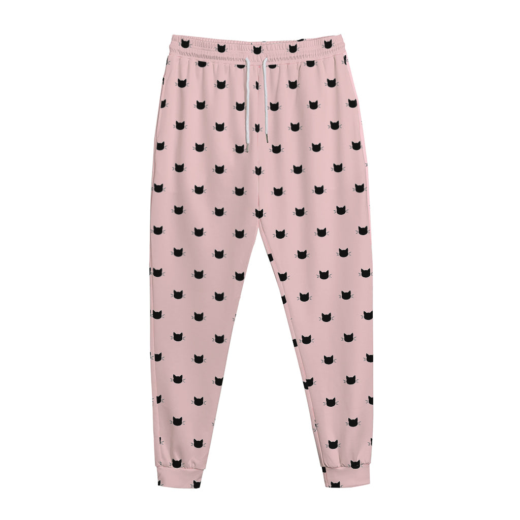 Black And Pink Cat Pattern Print Jogger Pants