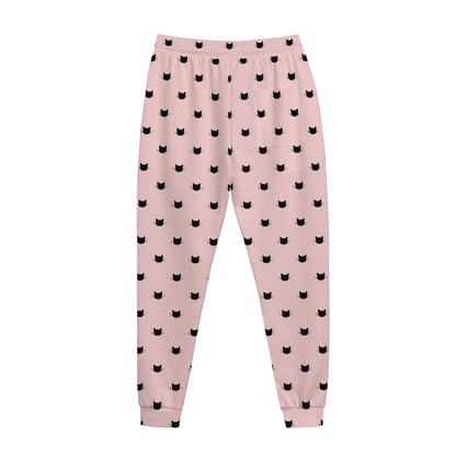 Black And Pink Cat Pattern Print Jogger Pants