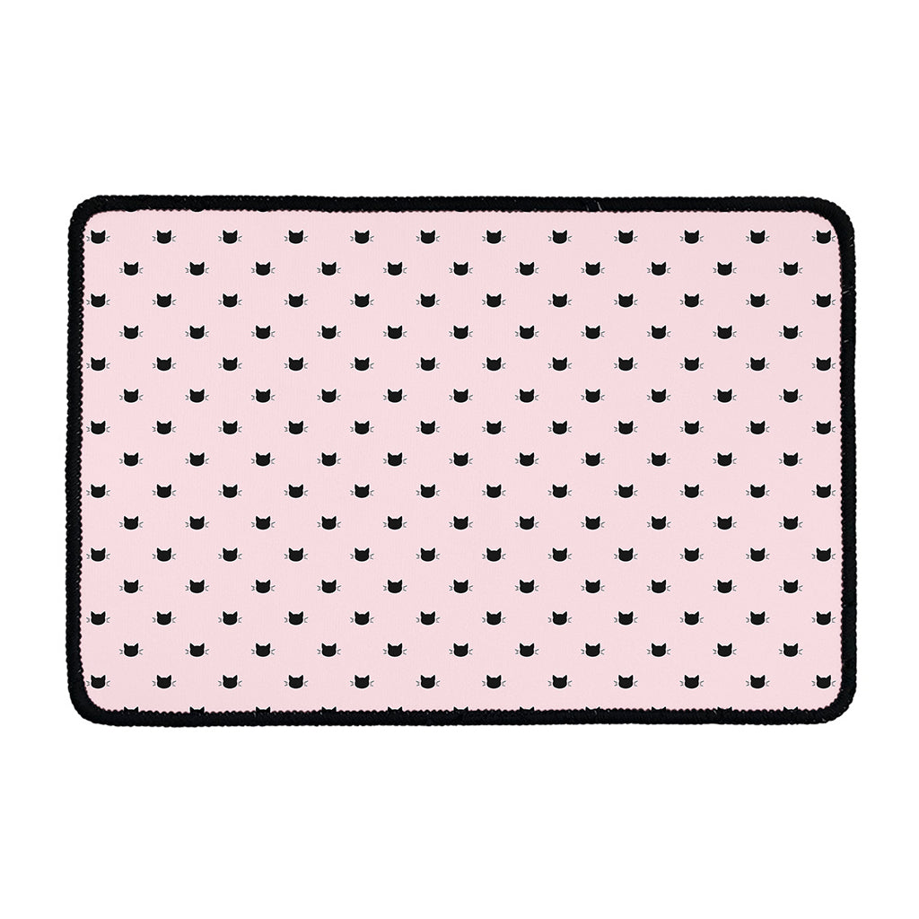 Black And Pink Cat Pattern Print Kitchen Mat
