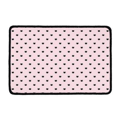 Black And Pink Cat Pattern Print Kitchen Mat