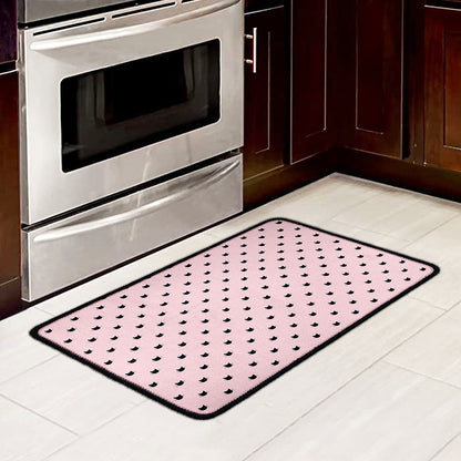 Black And Pink Cat Pattern Print Kitchen Mat