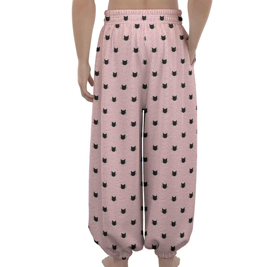 Black And Pink Cat Pattern Print Lantern Pants